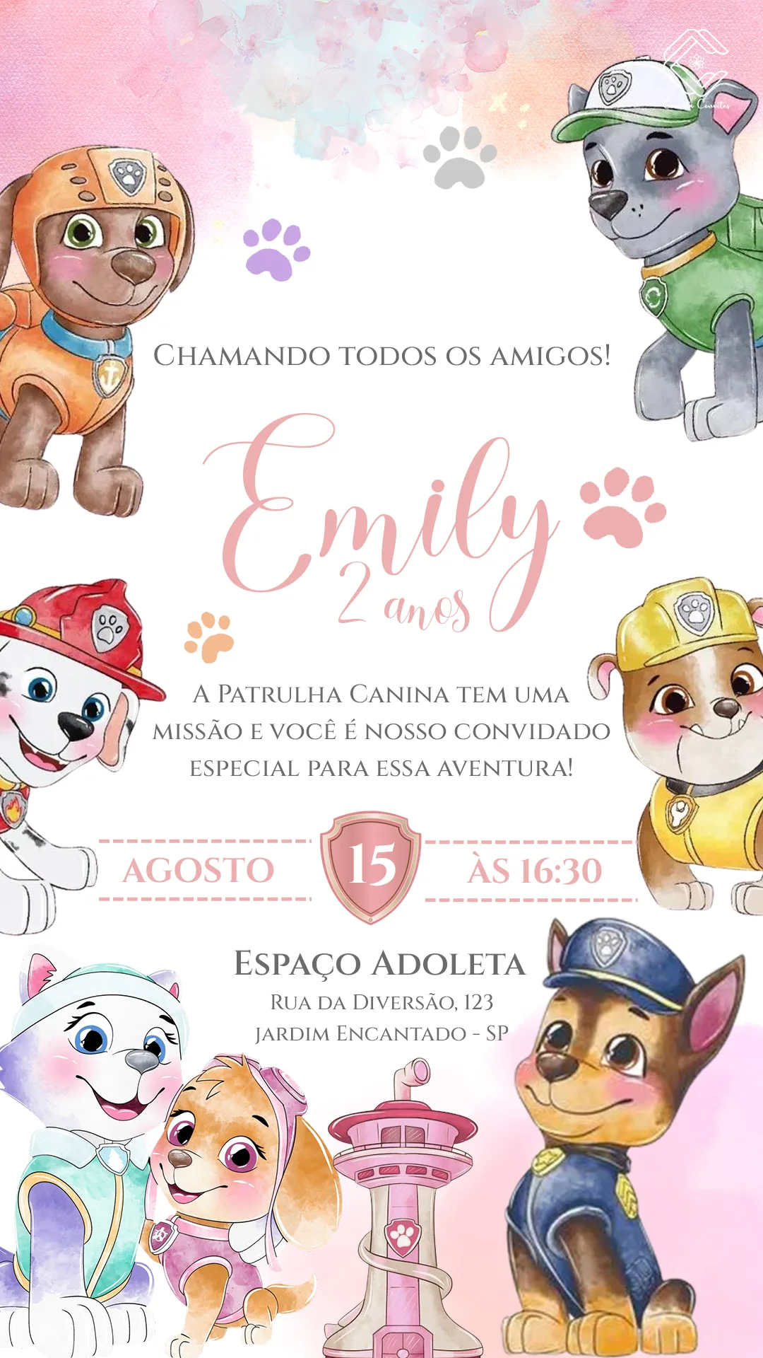 Modelo de convite Patrulha Canina