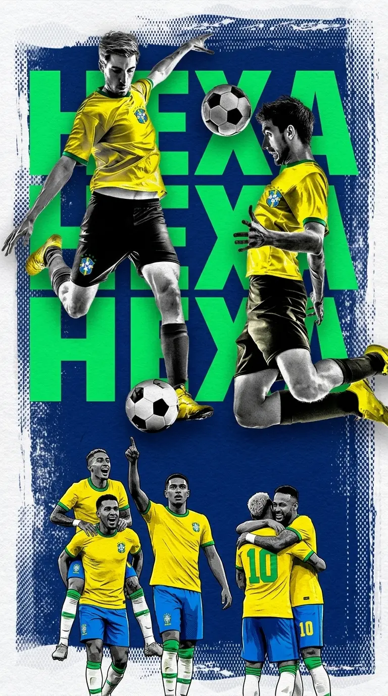 Modelo de convite Futebol Hexa Brasil Copa