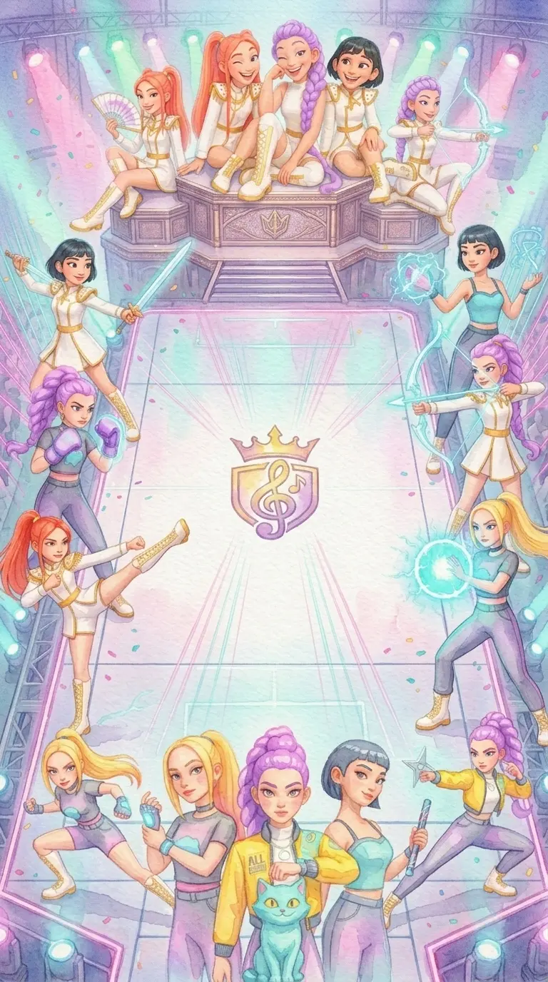 Modelo de convite Guerreiras do K Pop Aquarela